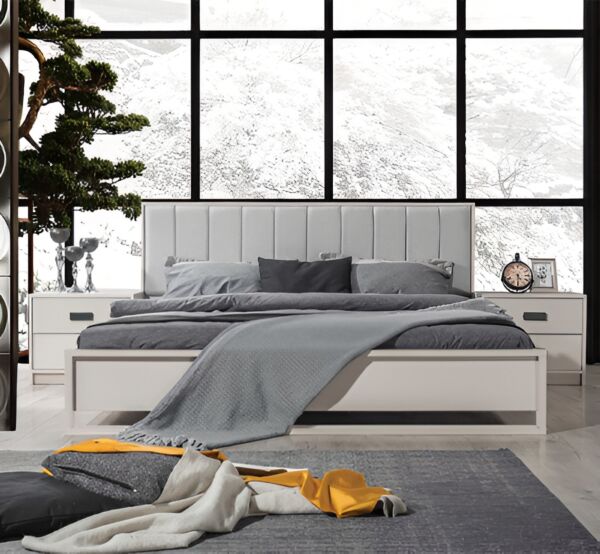 طقم غرفة نوم مزدوج مونتي 5 قطع - أبيض ورمادي