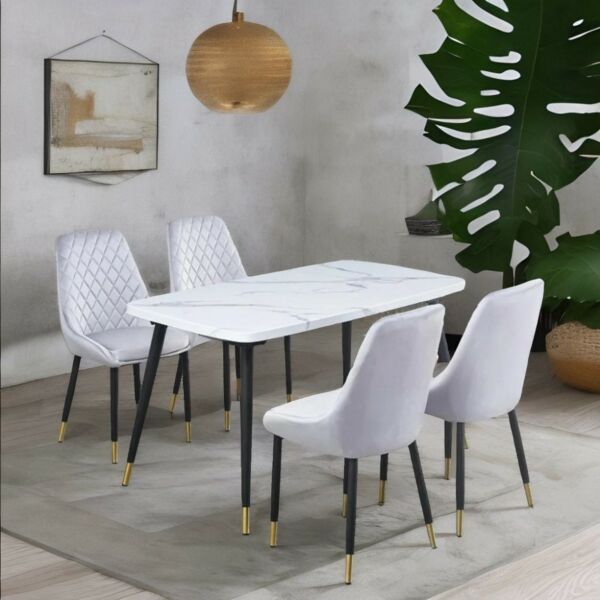  طقم طاولة طعام رخام روزيتا 4 أشخاص - ابيض ومتعدد الالوان