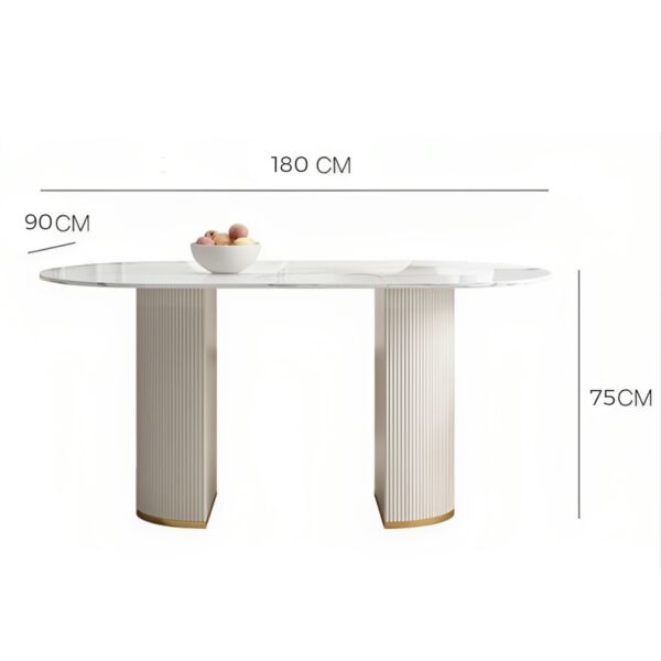 طاولة طعام مودرن جوليان 6 أشخاص - لون أبيض رخامي وذهبي