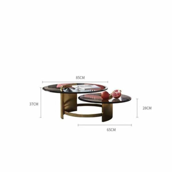 طاولة قهوة مودرن رايش ستيل و سطح زجاجي - ذهبي و أسود