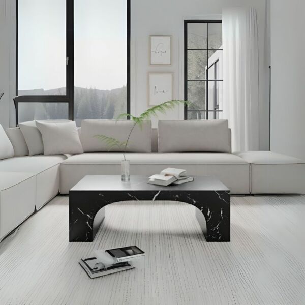 طاولة قهوة أسمنت هندسي مركب بديل الرخام جوما - اسود رخامي