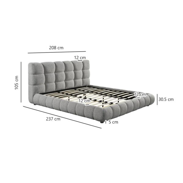 سرير كينغ بوكليه راين 180x 200 سم - رمادي فاتح