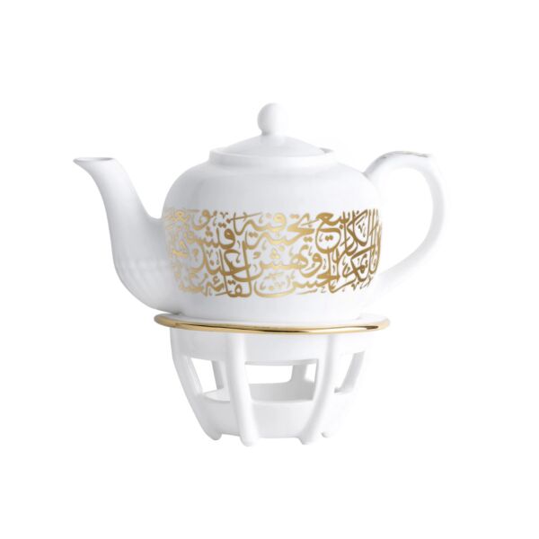 براد شاي بقاعدة بورسلان كرييم مذهب 3  قطع