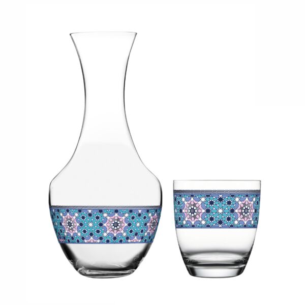 طقم شراب زجاج 5 قطع - ازرق وبلاتين