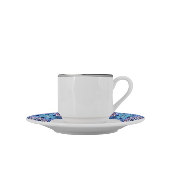 طقم فنجان قهوة وصحون بورسلان 12 قطعة - ازرق وبلاتين