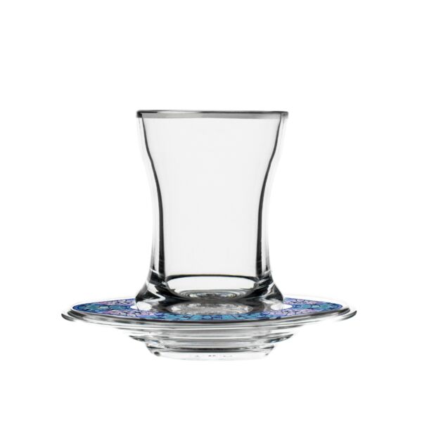 طقم بيالات شاي وصحون 12 قطعة برونا - ازرق وبلاتين