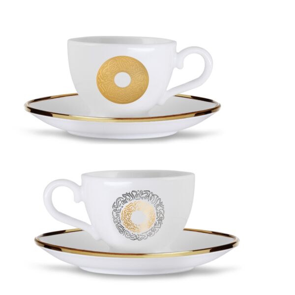 طقم فنجان قهوة بورسلان 12 قطعة - ذهبي وبلاتين