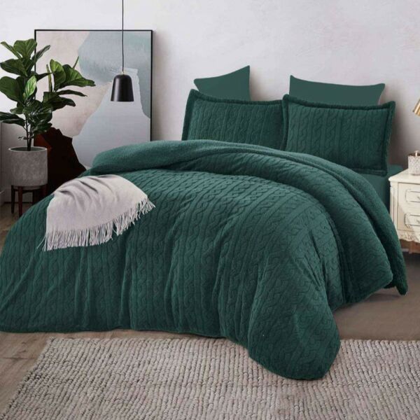 طقم لحاف كينج جاكار فرو سادة 6 قطع - أخضر