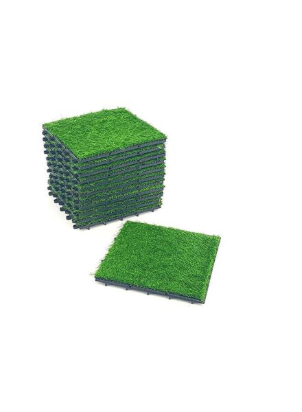 أرضيات عشب  صناعي 12 قطعة سميك أخضر 