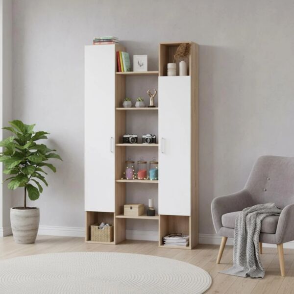 وحدة تخزين رفوف وأدراج بابين جانبية كيريا بيج وابيض