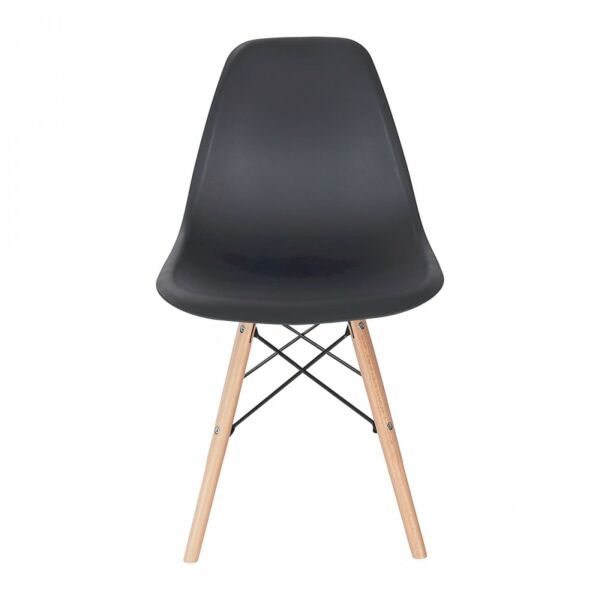 كرسي بلاستيك قوائم خشب وحديد لون أسود وبيج 