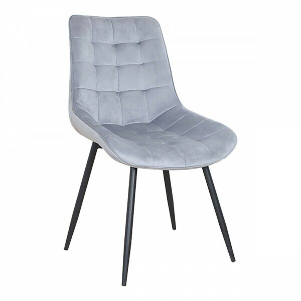 كرسي قطيفة  ظهر مخيط وقوائم حديد لون رمادي 