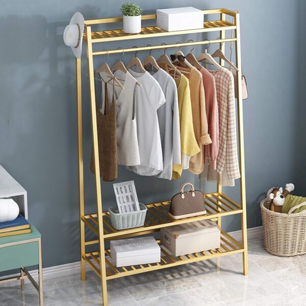 علاقة ومنظم ملابس معدني مزدوج 3 روفوف هول ذهبي