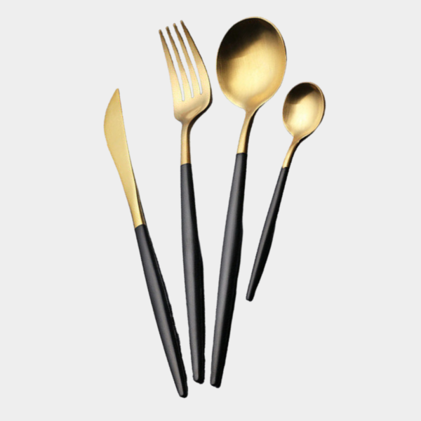 طقم أدوات طعام غوا 4 قطع - لون ذهبي وأسود