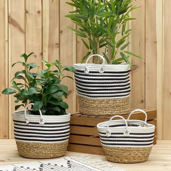 طقم سلال قش وقطن مارك - 3 قطع