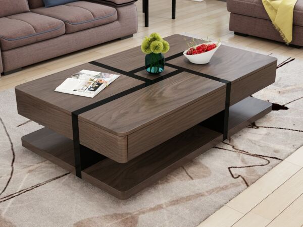 طاولة قهوة بمساحة تخزين سايد درورز- بني