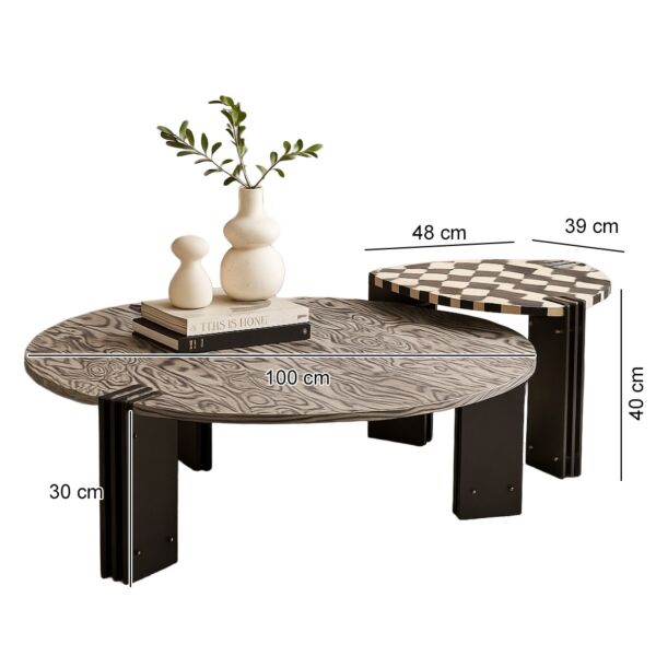 طاولة قهوة قطعتين ميسا - اسود ومتعدد الالوان