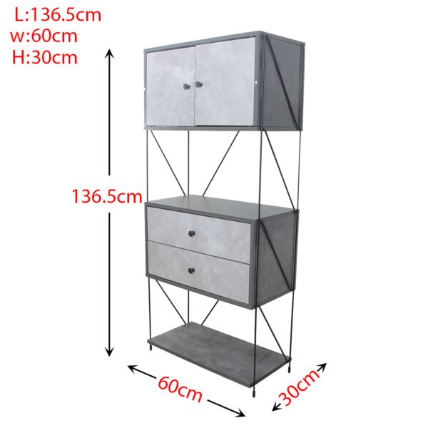 وحدة تخزين أدراج مع رفين - أبيض ورمادي