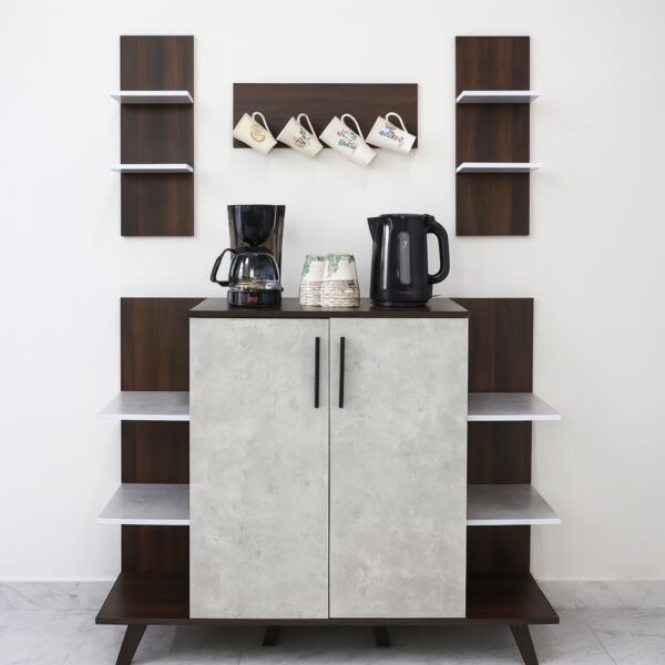 ركن قهوة مع أرفف معلقة كورنر - رمادي وبني