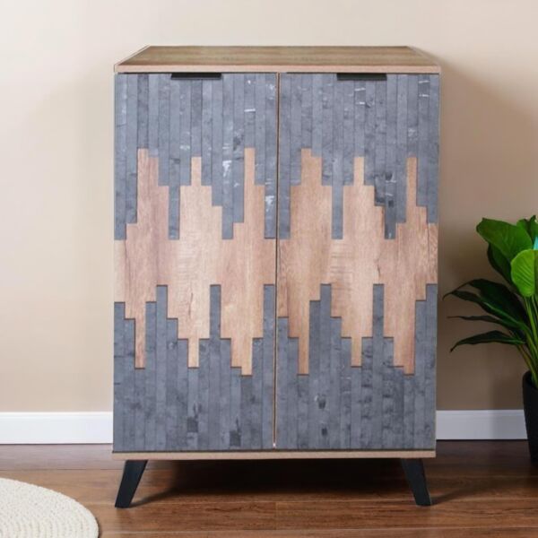 خزانة أحذية بابين خشب ماليزي ليندا - رمادي وخشبي