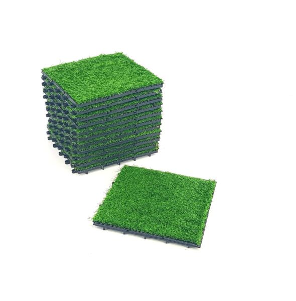 أرضيات عشب  صناعي 12 قطعة سميك أخضر 
