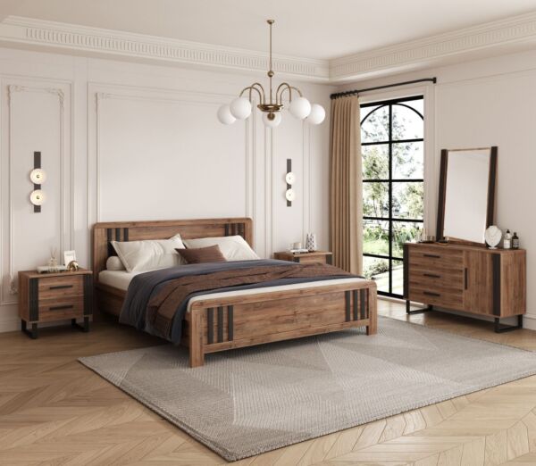 طقم غرفة نوم كينج 6 قطع فينتو - 180x200 - بني وأسود