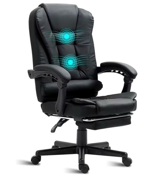 كرسي مكتب بريستي جلد مع تدليك - أسود