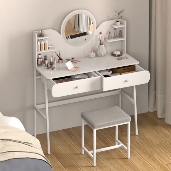 طاولة تزيين مع كرسي الفا - ابيض