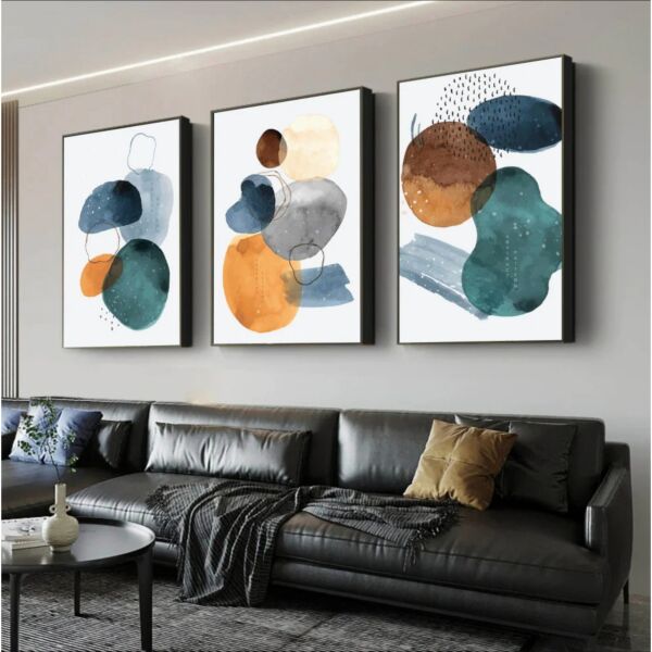 طقم لوحات جدارية 3 قطع مودرن كاي 80x120 سم - برواز اسود