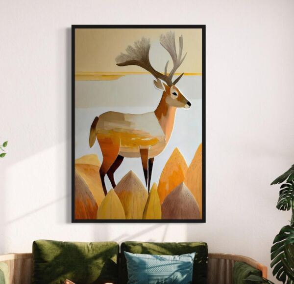 لوحة فنية جدارية لغزال في مناظر طبيعية