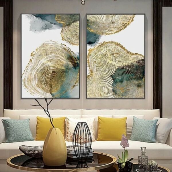 طقم لوحة جدارية فن تجريدي قطعتين 100X70 سم - برواز أسود