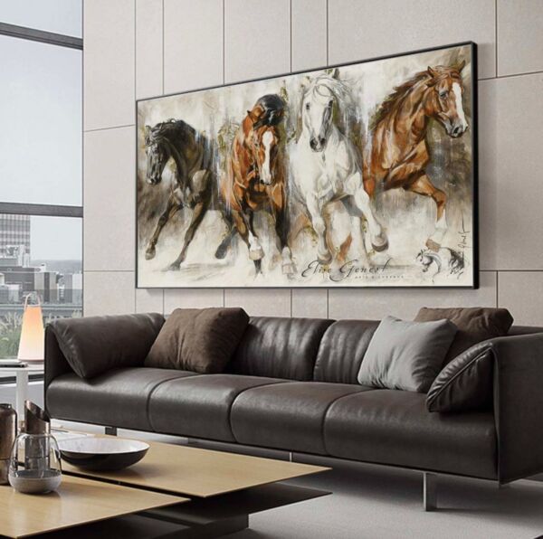 لوحة جدارية كنفاس مجموعة خيول