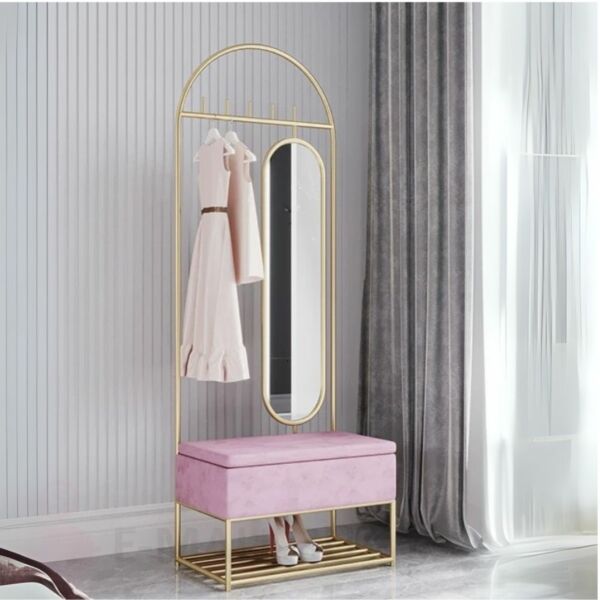 علاقة ملابس مع مرآة ومقعد بمساحة تخزين روزيتا - ذهبي