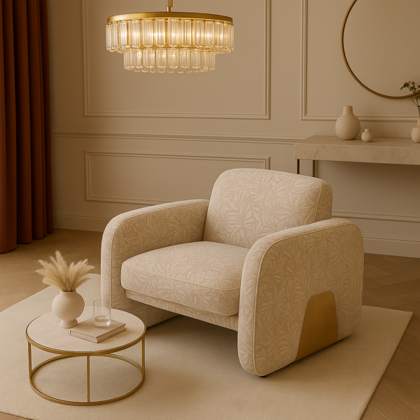 كنبة مفرد بونو بنقشة - بيج وذهبي