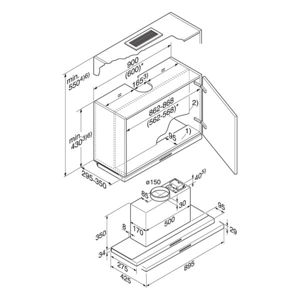 شفاط ميلي 90 سم مدمج - بلت ان - داخل الكابينه