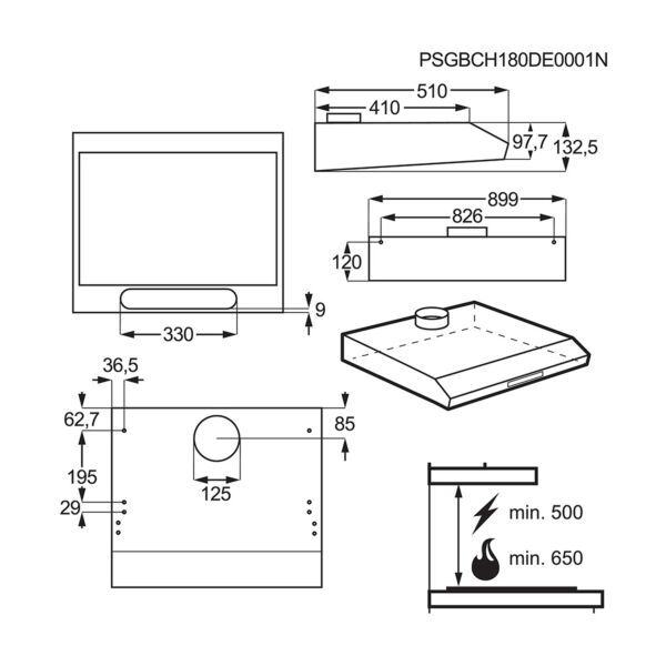 شفاط أيه إي جي 90 سم مدمج - بلت ان - مع اضاءة ليد لاستهلاك اقل للطاقة وقوة شفط 336 متر مكعب - ساعة - ستيل