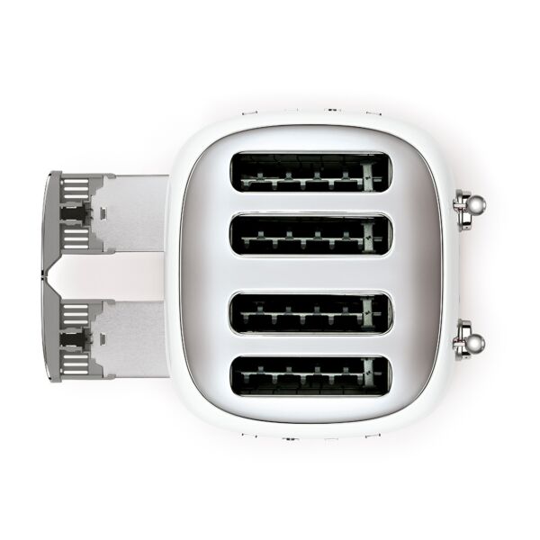 محمصة خبز سميج 4 شرائح عريضة تصميم عصري من ريترو الخمسينات - أبيض