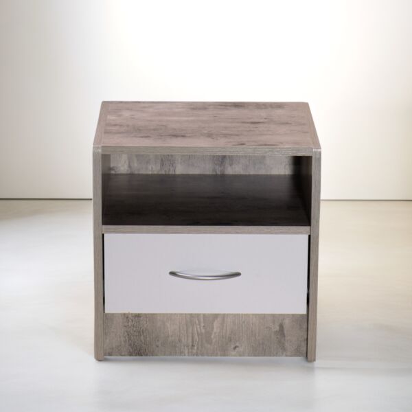 كومودينو مودرن ميشا لون رمادي وأبيض رف مع درج خشب ماليزي