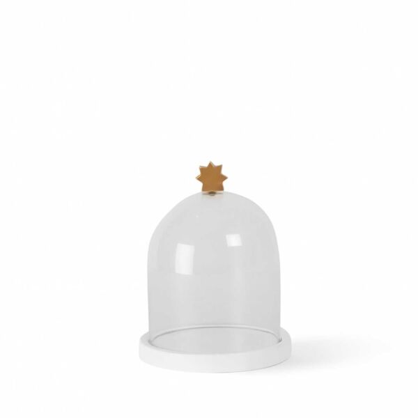 حامل حلويات مع غطاء زجاج من جايد - ابيض وذهبي