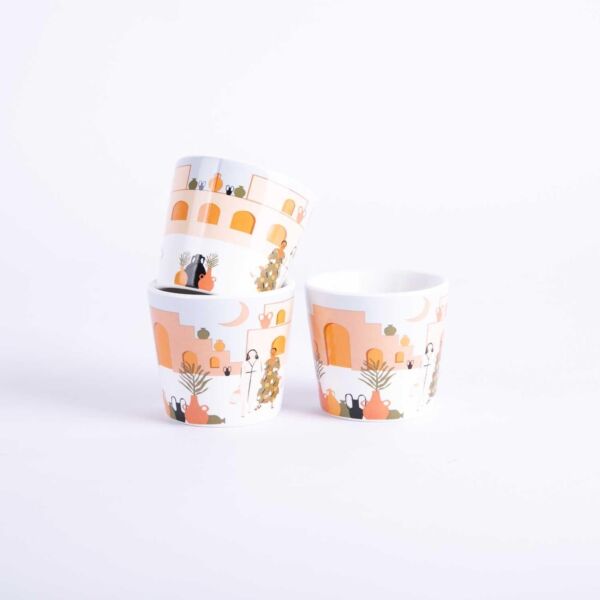 طقم فنجان قهوة سعودية المدينة القديمة - متعدد الالوان