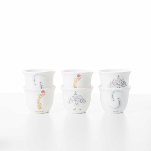 طقم كاسات قهوة سعودية من أزيلا - 6 قطع - متعدد الالوان