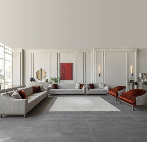 طقم كنب باتيل - رمادي واحمر