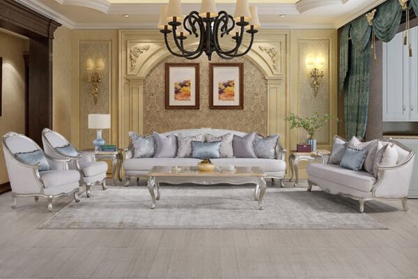 طقم كنب 4 قطع نيو كلاسيكا - بيج