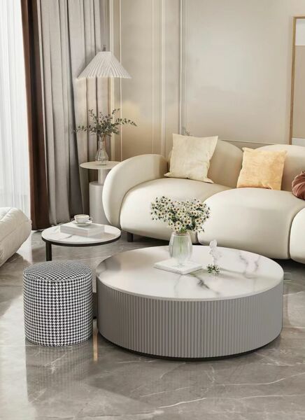 طاولة قهوة كالزون خشبية و سطح رخام رمادي