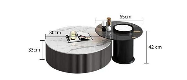 طاولة قهوة دوبيا خشبية وسطح زجاج رمادي وأسود - قطعتين