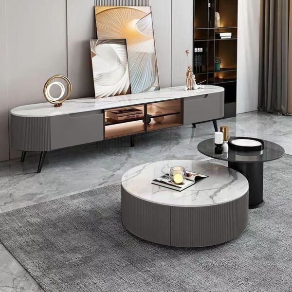 طاولة قهوة دوبيا خشبية وسطح زجاج رمادي وأسود - قطعتين