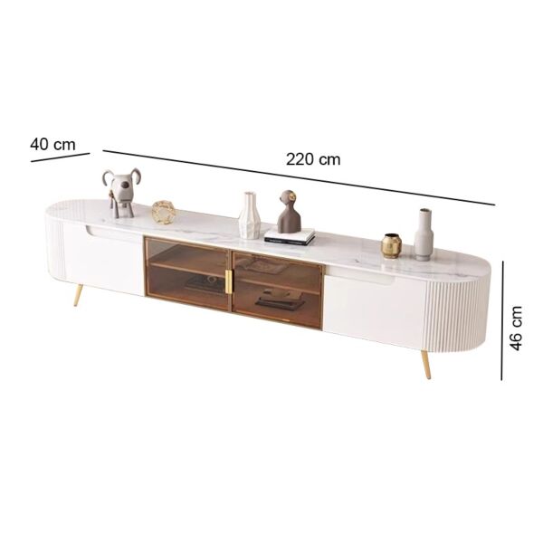 طاولة تلفزيون دورا خشبية و أرجل ستيل  - ابيض