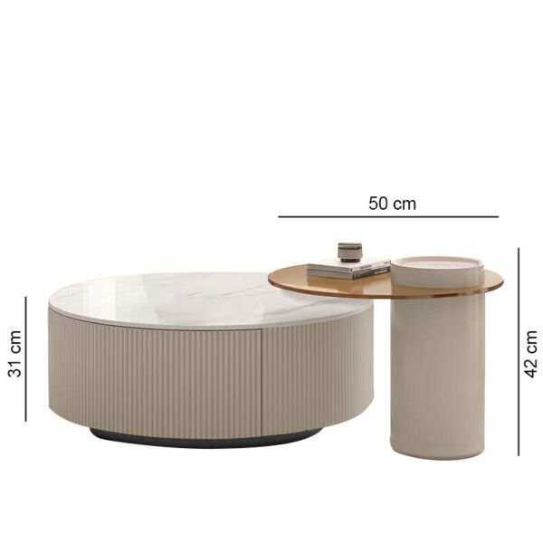 طاولة قهوة دينتي قطعتين - أبيض كريمي