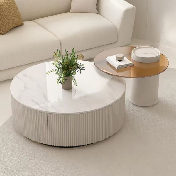 طاولة قهوة دينتي قطعتين - أبيض كريمي