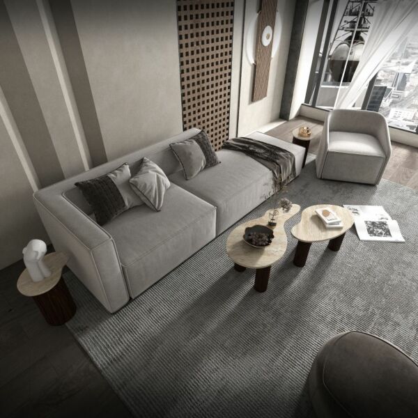 طقم طاولات رخام ترافنتينو 3 قطع - بيج وبني